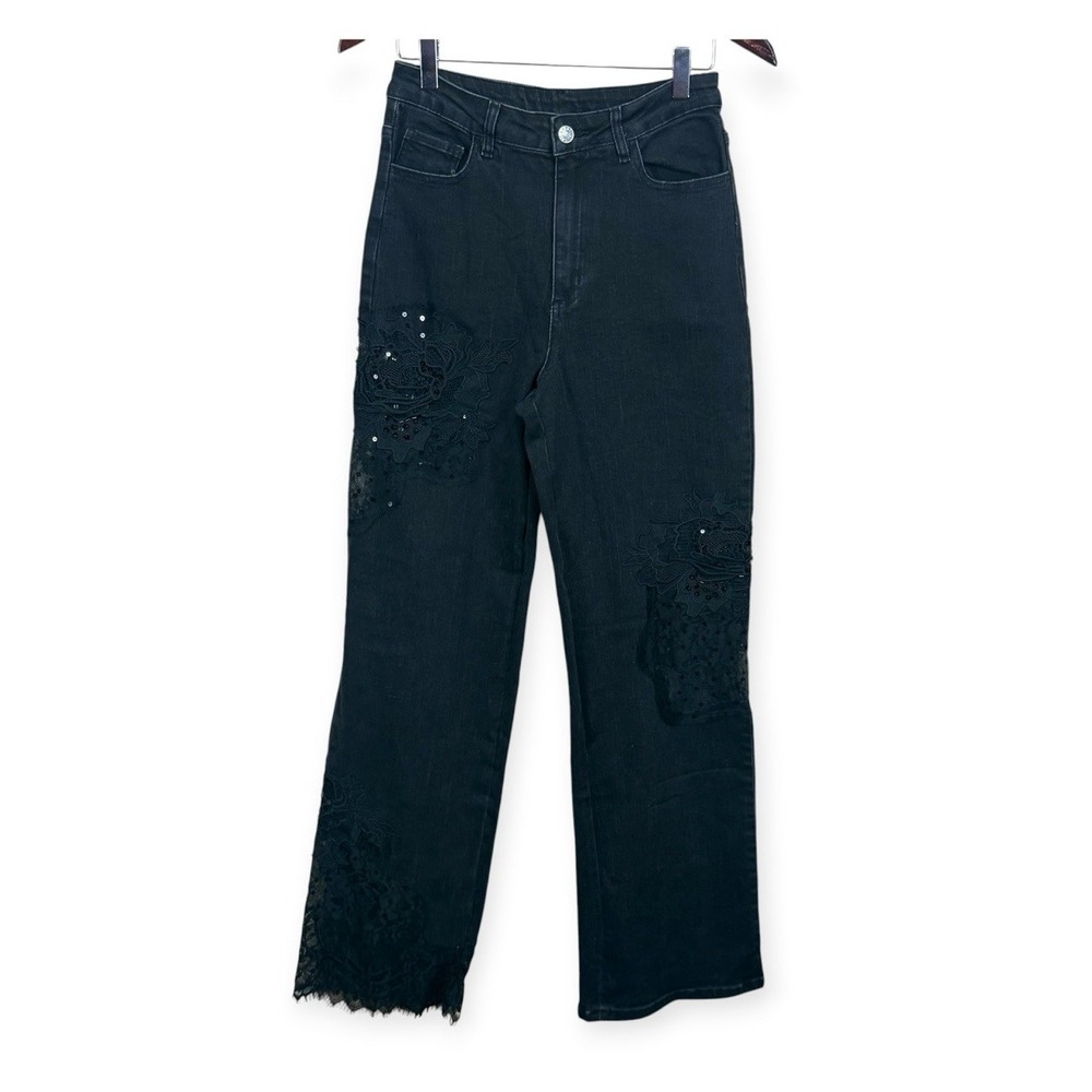 BAR by Alexa Rae Women's Bootcut Jeans Small Black Sequin Sheer Patch